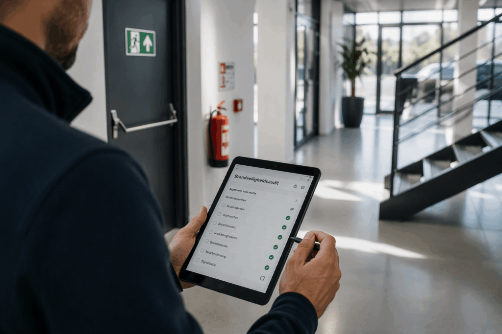Brandveiligheidsaudit met tablet
